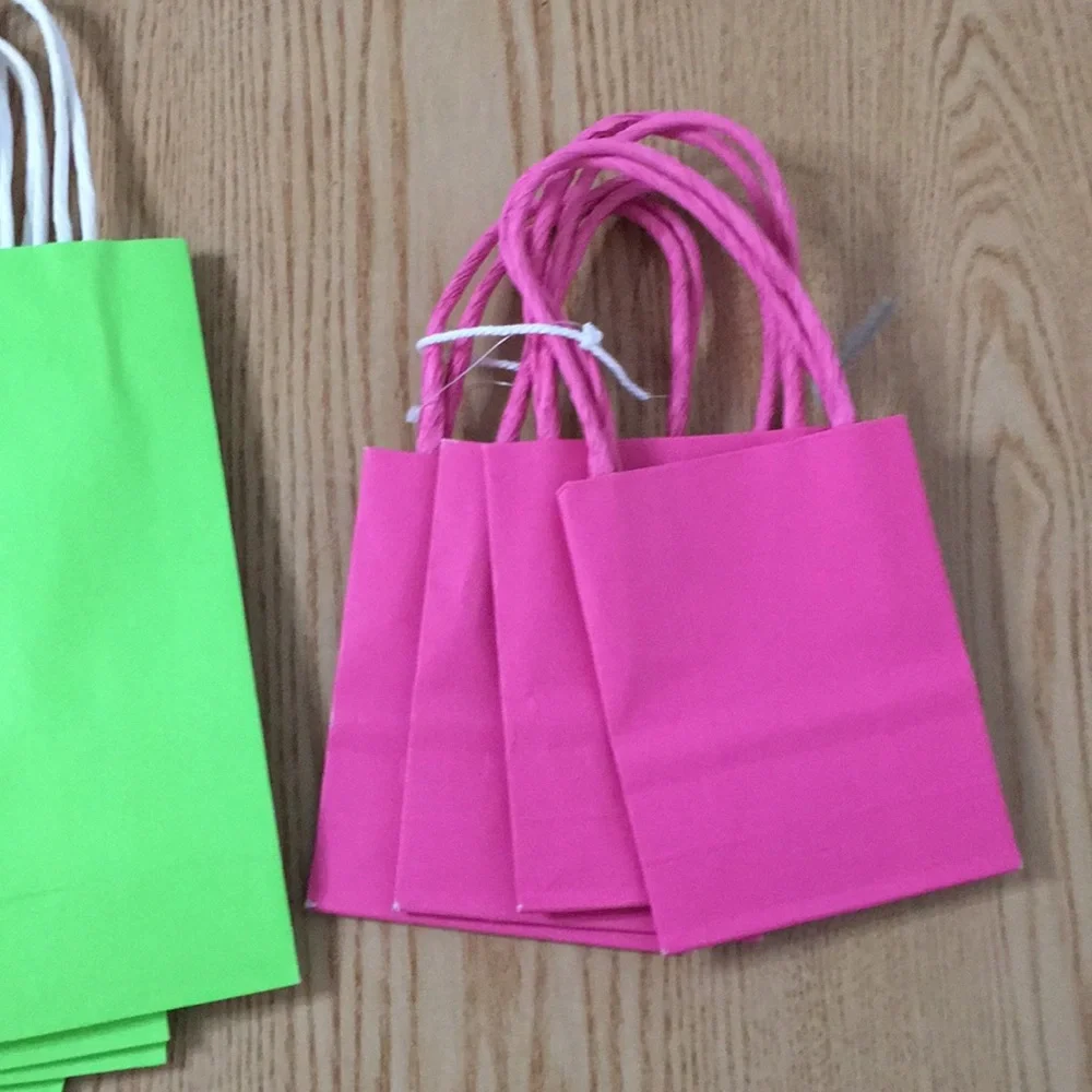 New Bundle Of 12 Gift Bags Lime Size 8.5”x8.1/4” Pink Size 5”x4”